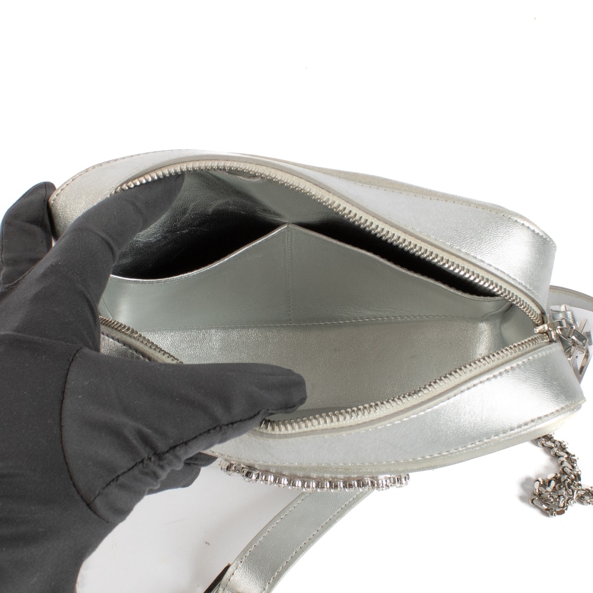 Roger Vivier Silver Leather Crystal Buckle Photocall Camera
