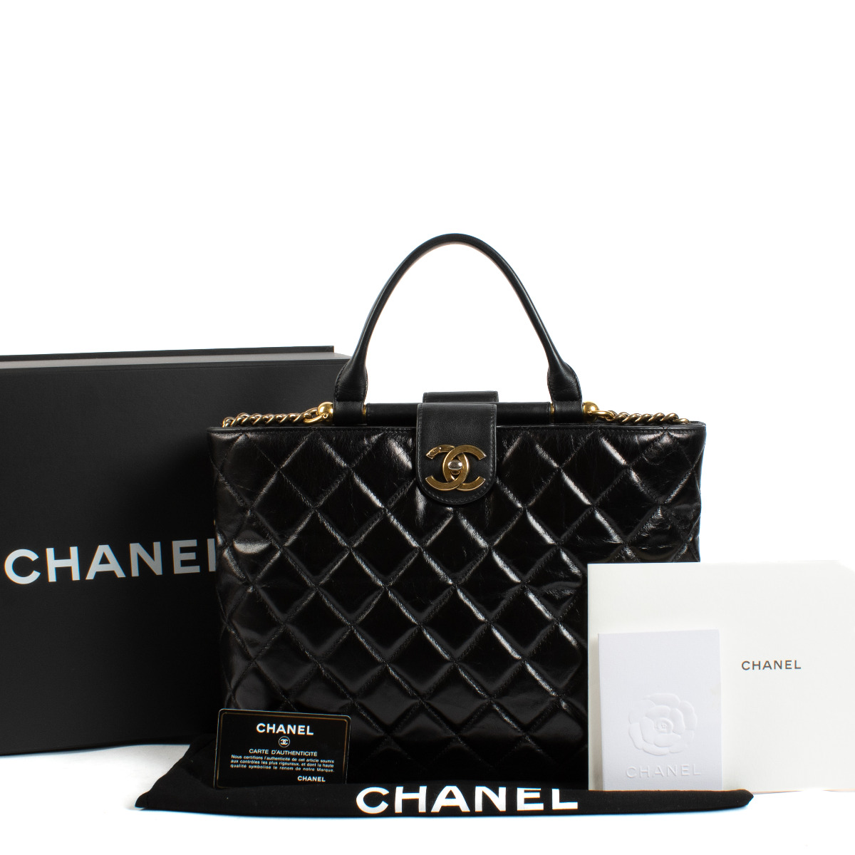 Chanel Quilted Glazed Calfskin Gold Bar Shopping Tote Bag Labellov Buy and Sell Authentic Luxury