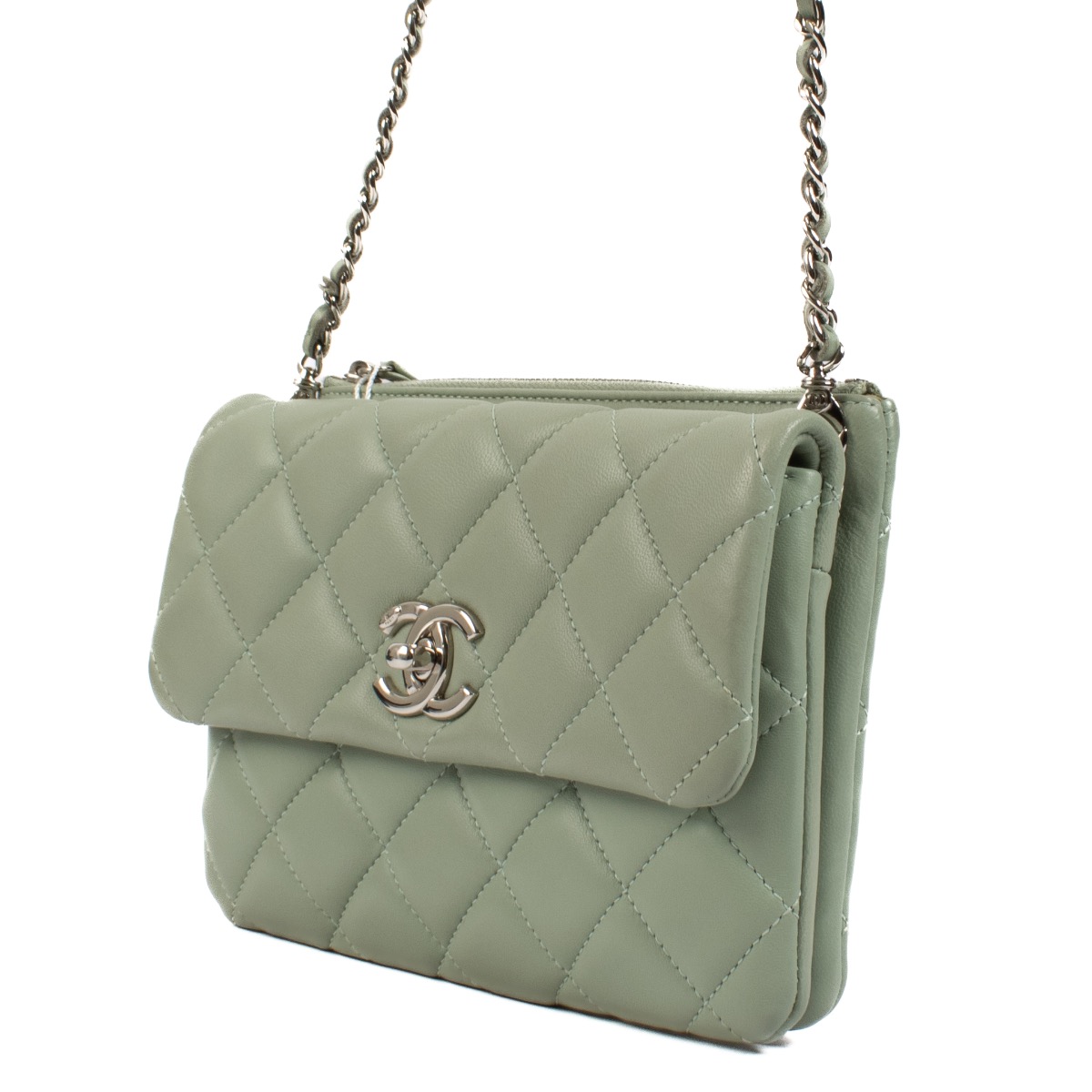 chanel green Quilted Lambskin Daily Zippy Flap Clutch