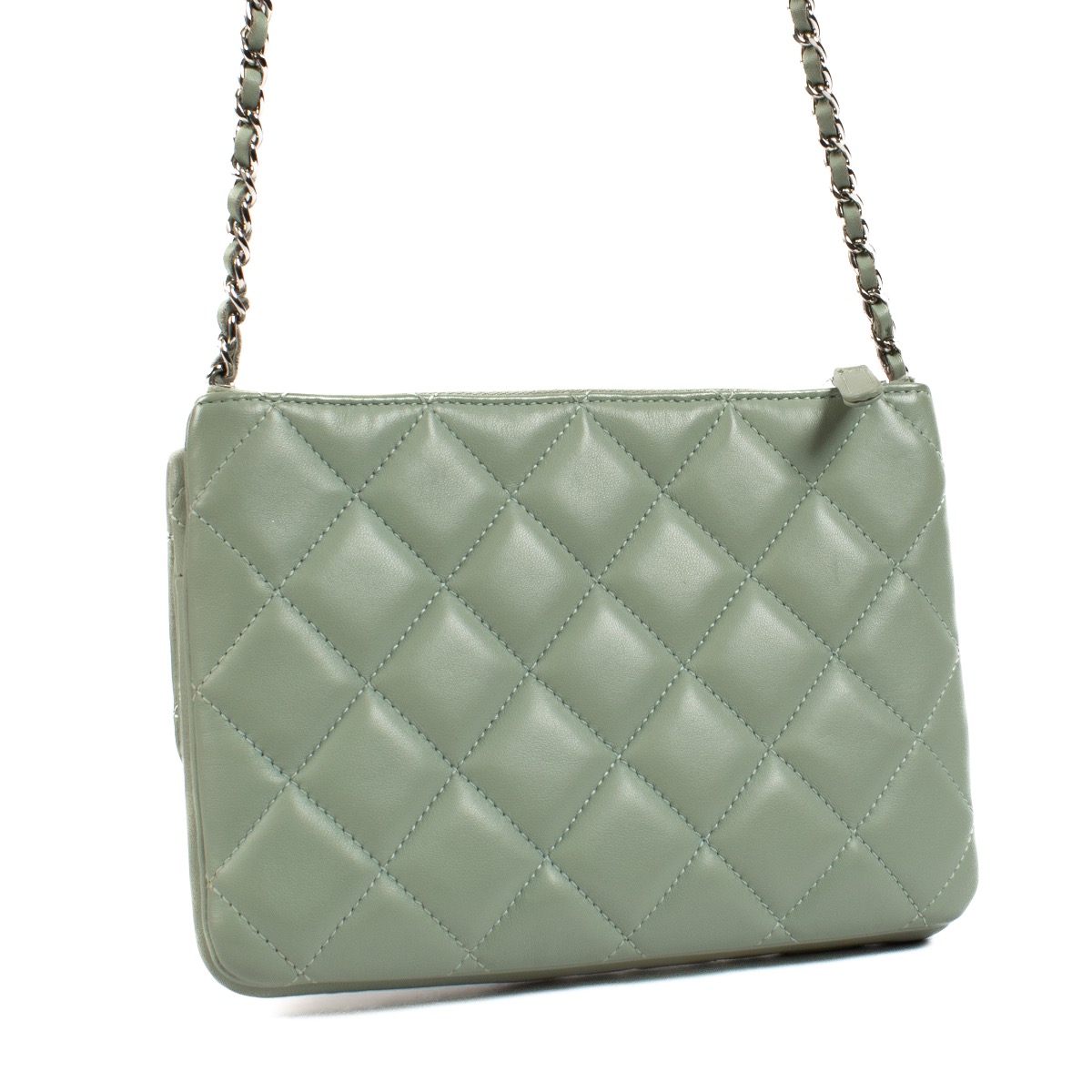 chanel green Quilted Lambskin Daily Zippy Flap Clutch