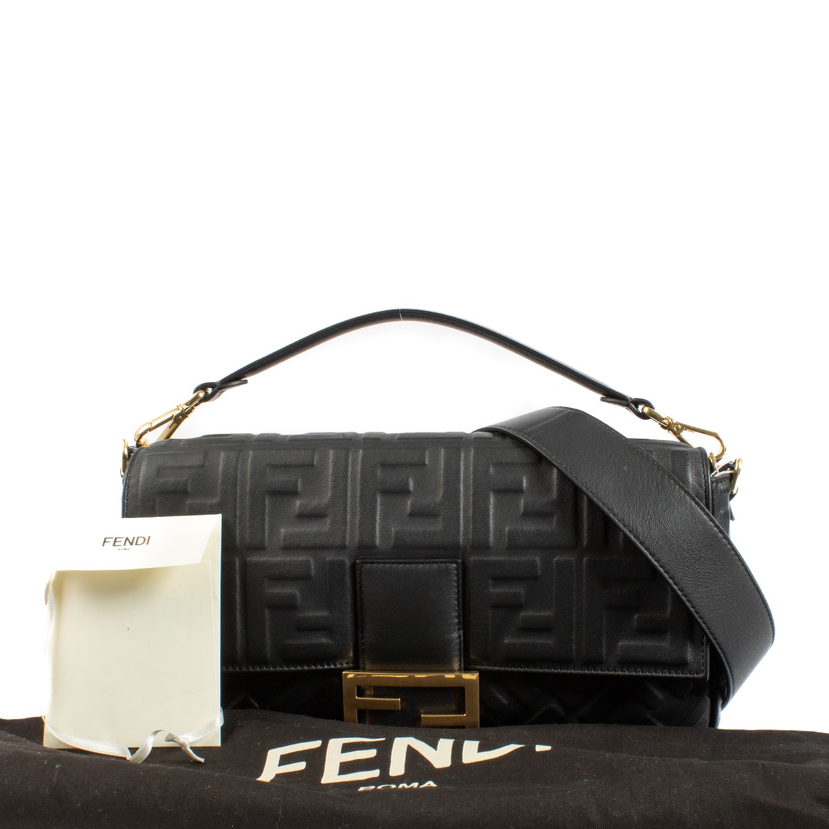 Fendi Black Zucca Embossed Large Baguette Bag ○ Labellov