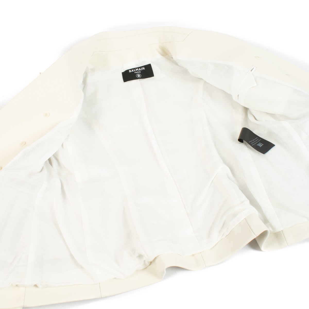 Balmain Cream Leather Classic 6 Button Jacket - Size FR44