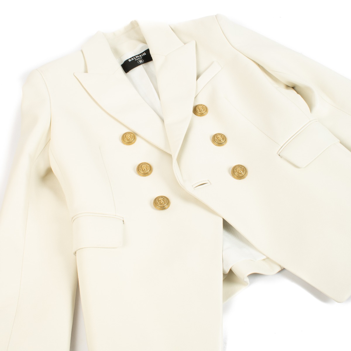 Balmain Cream Leather Classic 6 Button Jacket - Size FR44