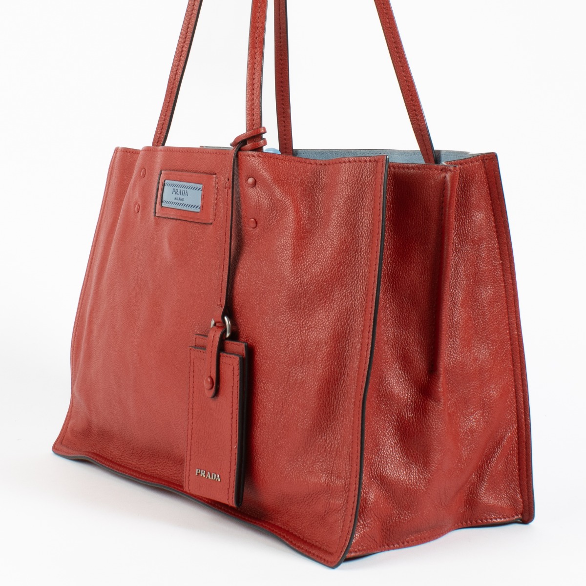 Prada Red Glace Calf Etiquette Small Tote Bag ○ Labellov ○ Buy