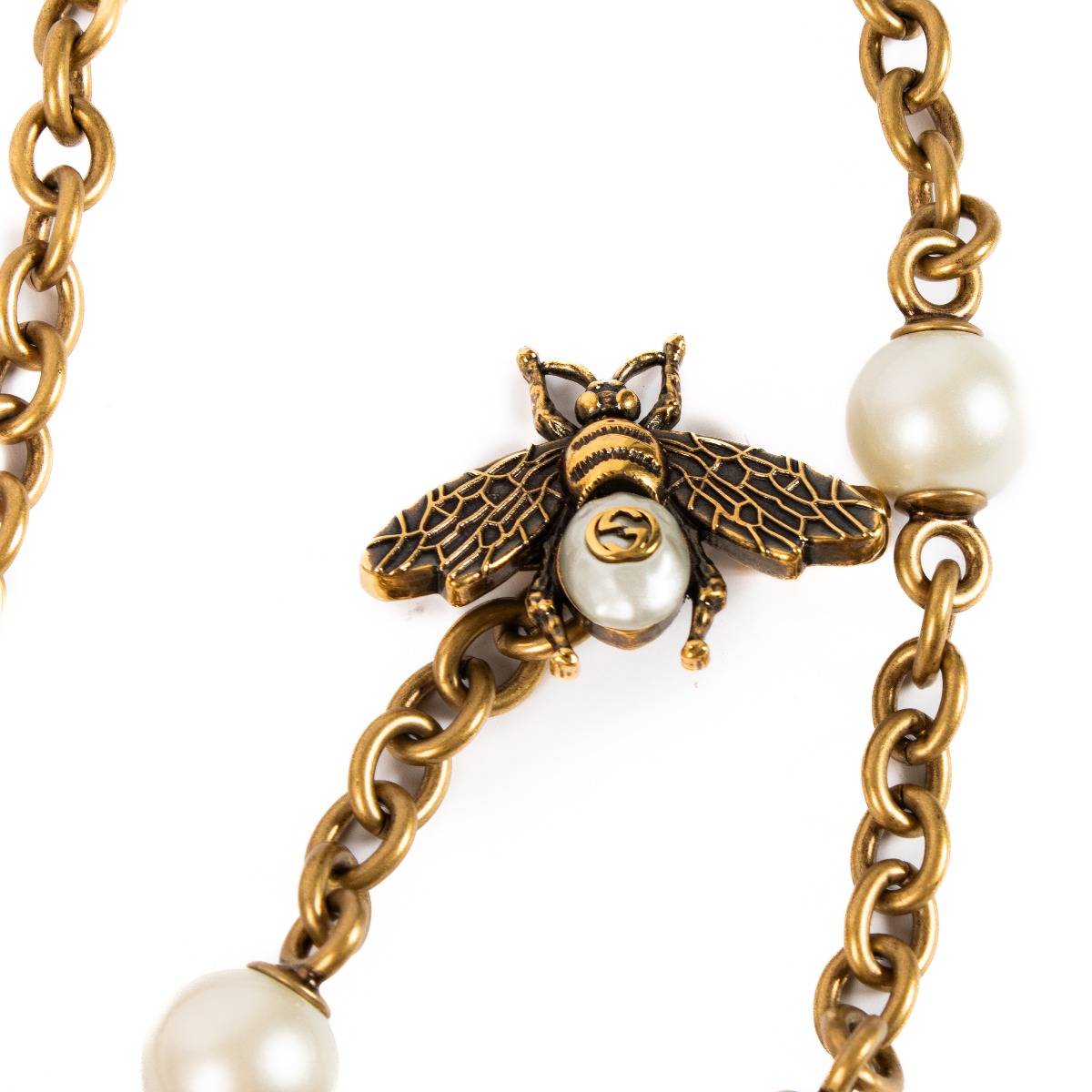 Gucci Gold Bee Faux Pearl Chain Belt ○ Labellov ○ Buy and
