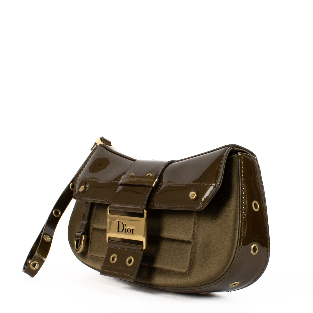【日本産】 Christian Dior Green Patent Leather/Satin Street Chic ネックレス（トップつき）