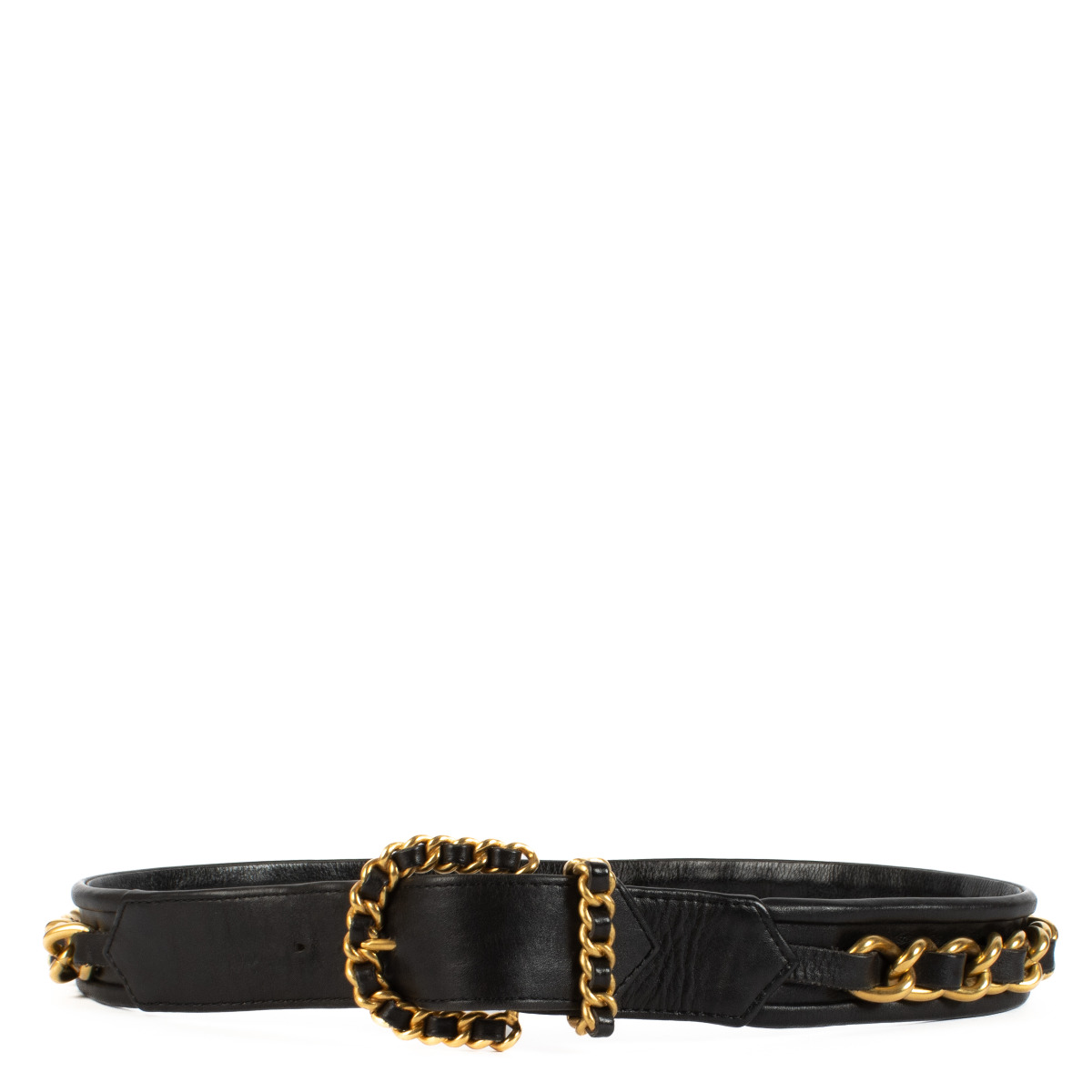 Chanel 93A Black Chain On Leather Belt - size 80 ○ Labellov