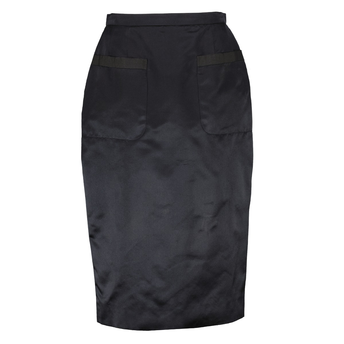 Chanel Black CC Button Silk Satin Skirt - Size FR40