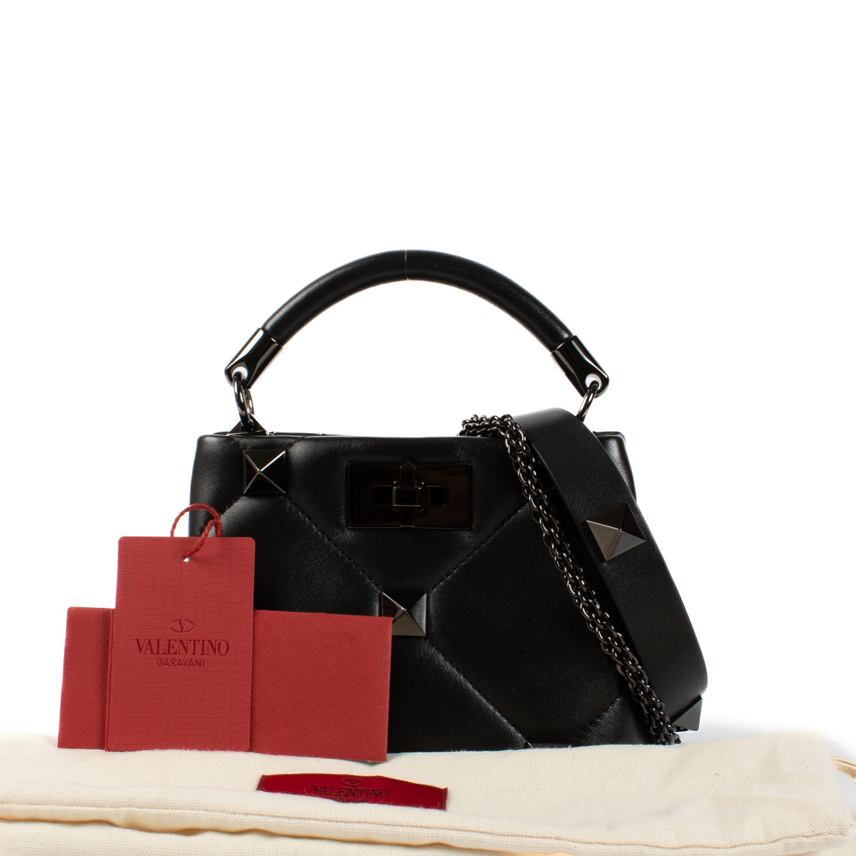 Valentino Garavani All Black Small Roman Stud The Handle Bag
