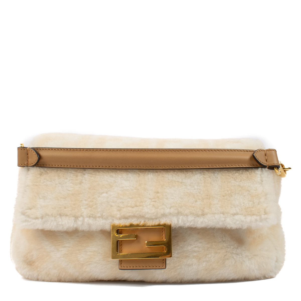 Fendi Cream Shearling FF Baguette Bag ○ Labellov ○ Buy and Sell
