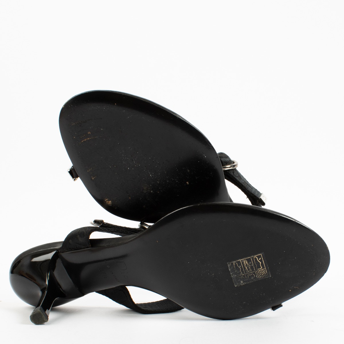 Christian Dior　サンダル　38.5 Christian Dior Black Leather Logo Heels (US 9 / IT 39