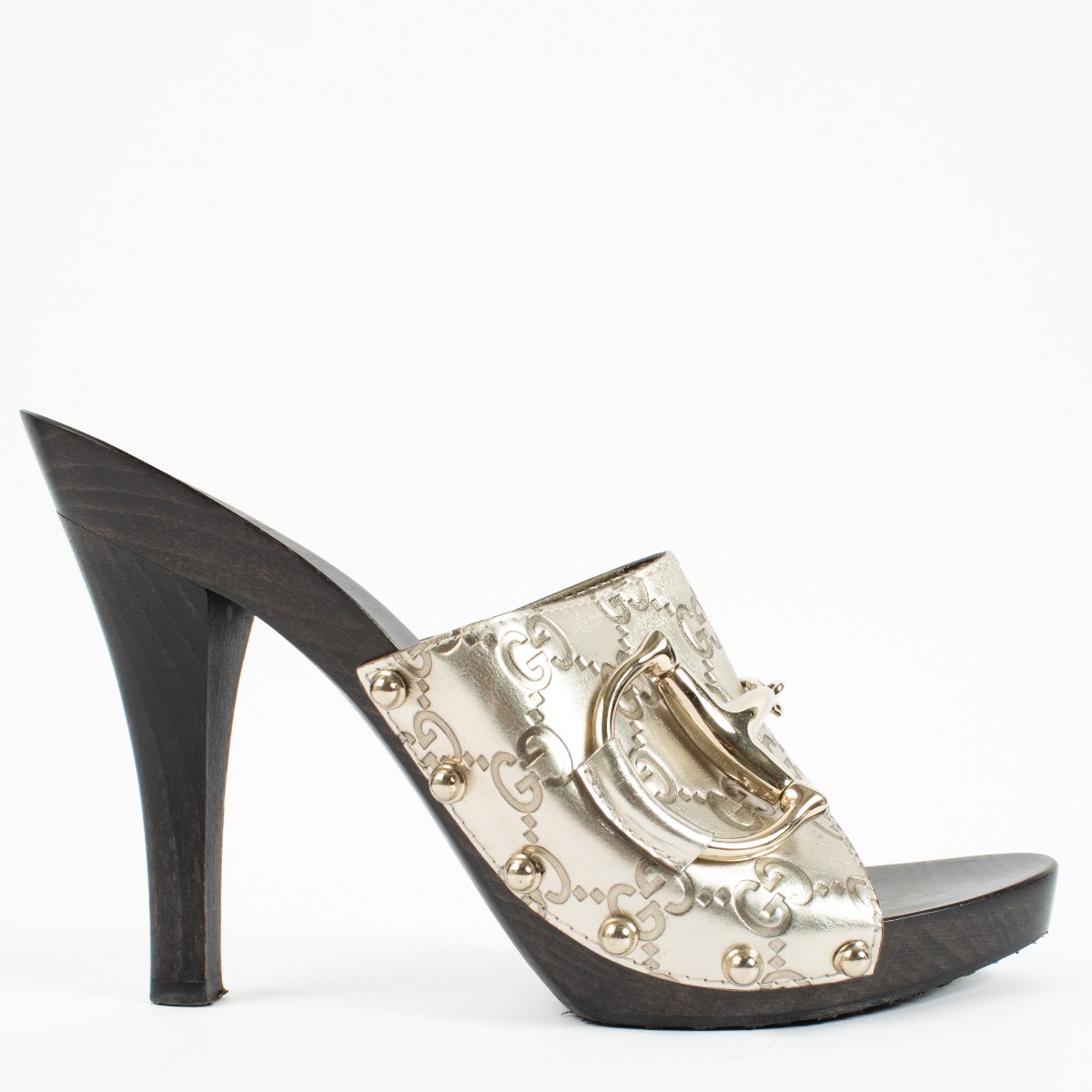 Gucci Silver Horsebit Mule Heels - Size 38 ○ Labellov