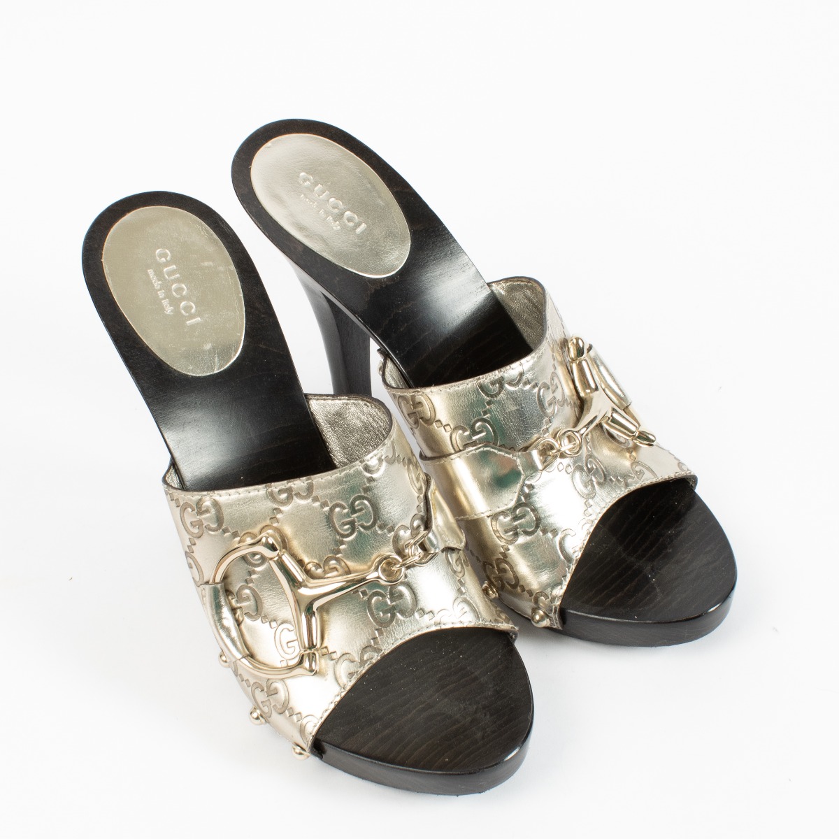 Gucci Silver Horsebit Mule Heels - Size 38 ○ Labellov