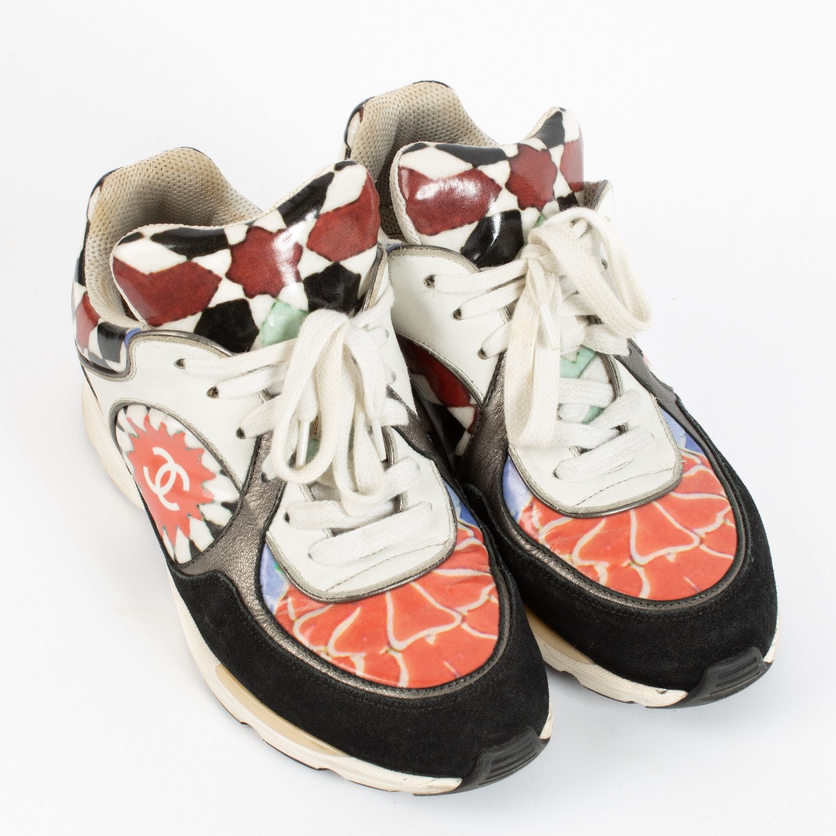 Chanel Multicolor Leather Graffiti Flower Sneakers - Size 36 1/2