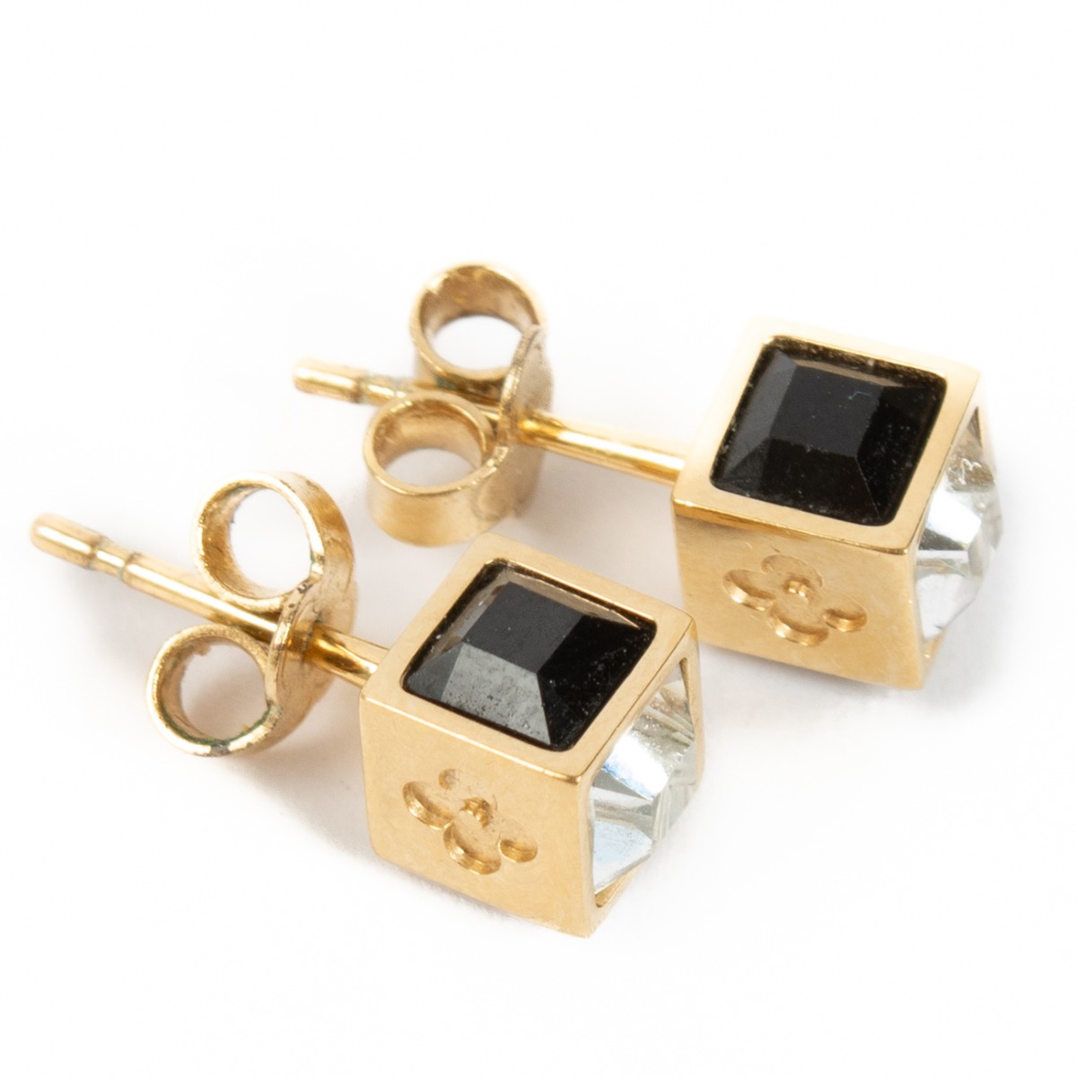 Louis Vuitton Gold Gem Crystal Cube Gamble Stud Earrings