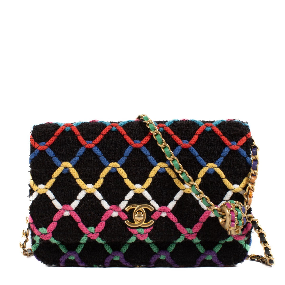 Chanel 22S Multicolor Tweed Pearl Crush Wallet On Chain