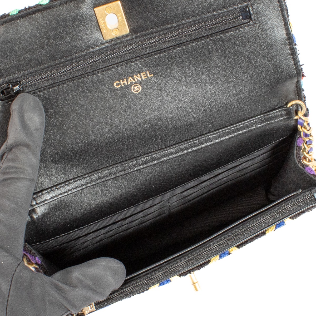 Chanel 22S Multicolor Tweed Pearl Crush Wallet On Chain