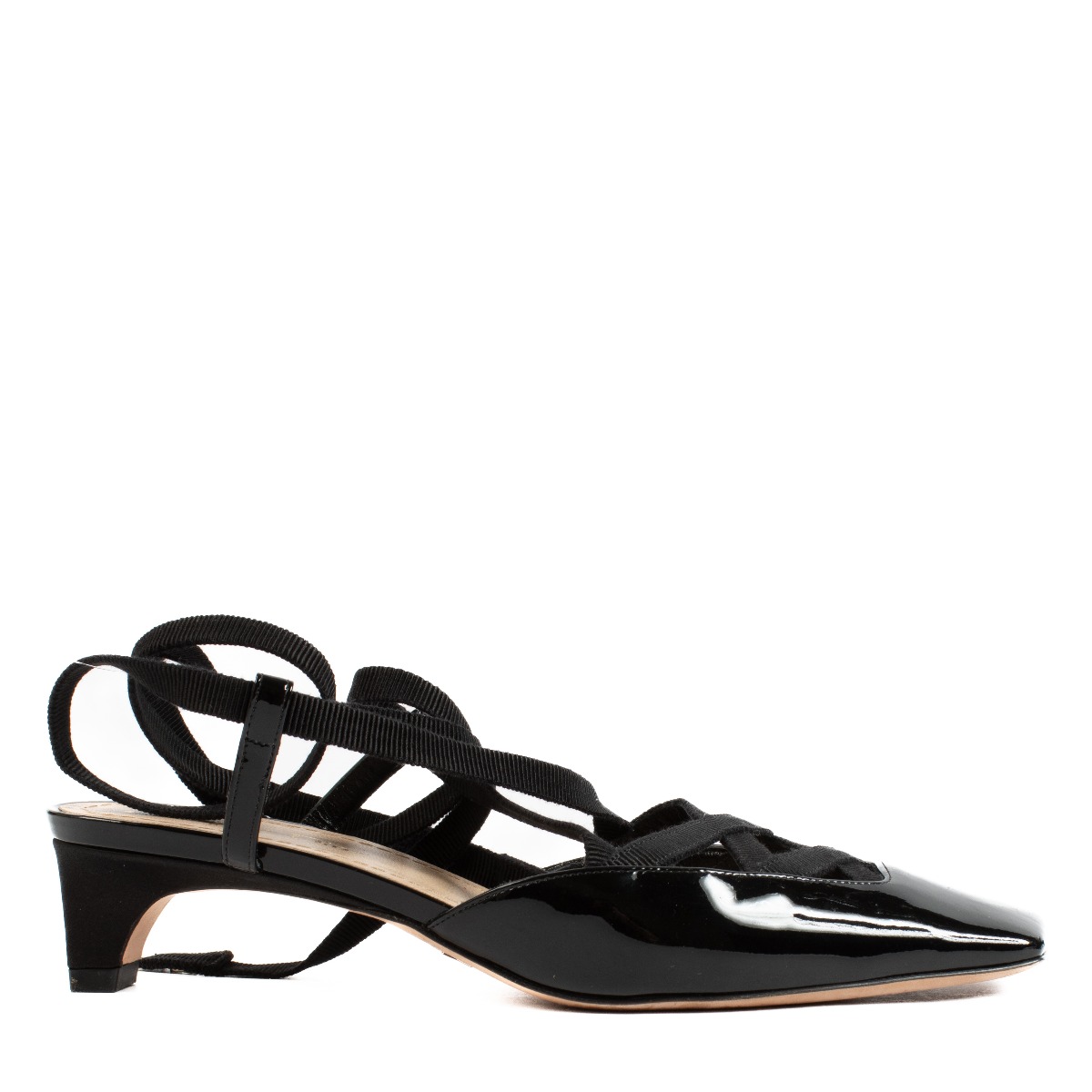 Christian Dior Black Patent Lace-up Kitten Heels - Size 37