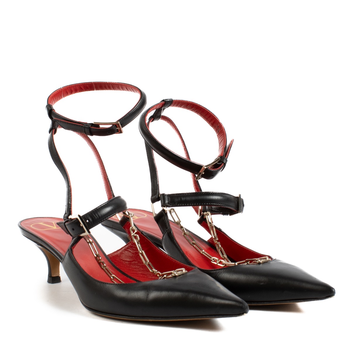 Valentino Garavani Black Chain Slingback Kitten Heels - size Valentino Garavani Black Chain Slingback Kitten Heels - size