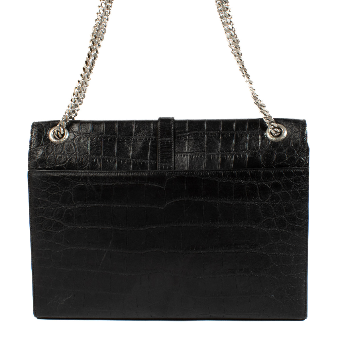 Saint Laurent Black Crocodile Embossed Large Envelope Bag