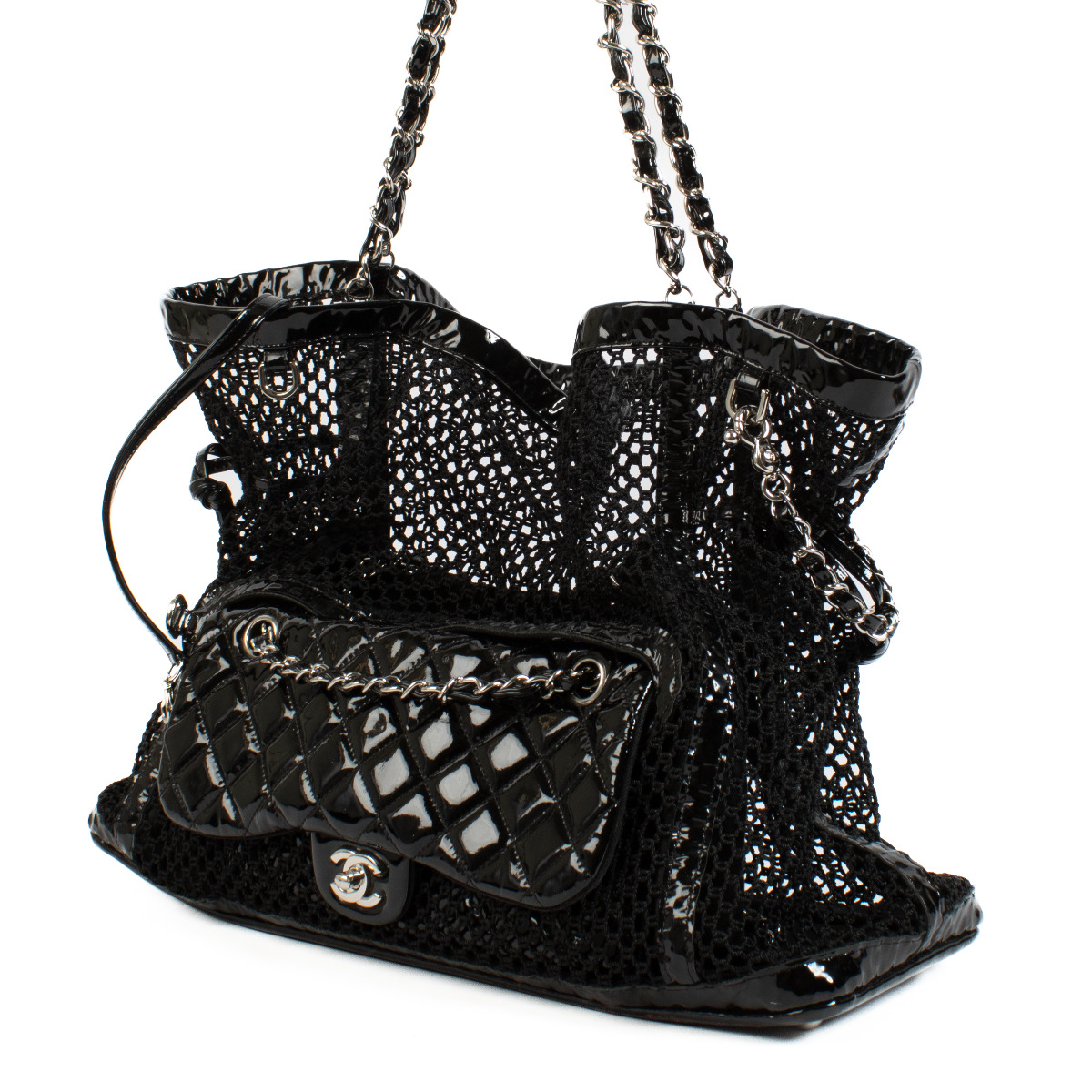 Chanel Black La Madrague Large Net Tote with Removable Patent
