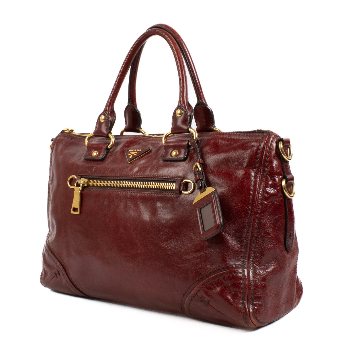 ハンドバッグ Prada Burgundy Leather Handbag Prada Burgundy Leather Top Handle Bag ○ Labellov ○ Buy and