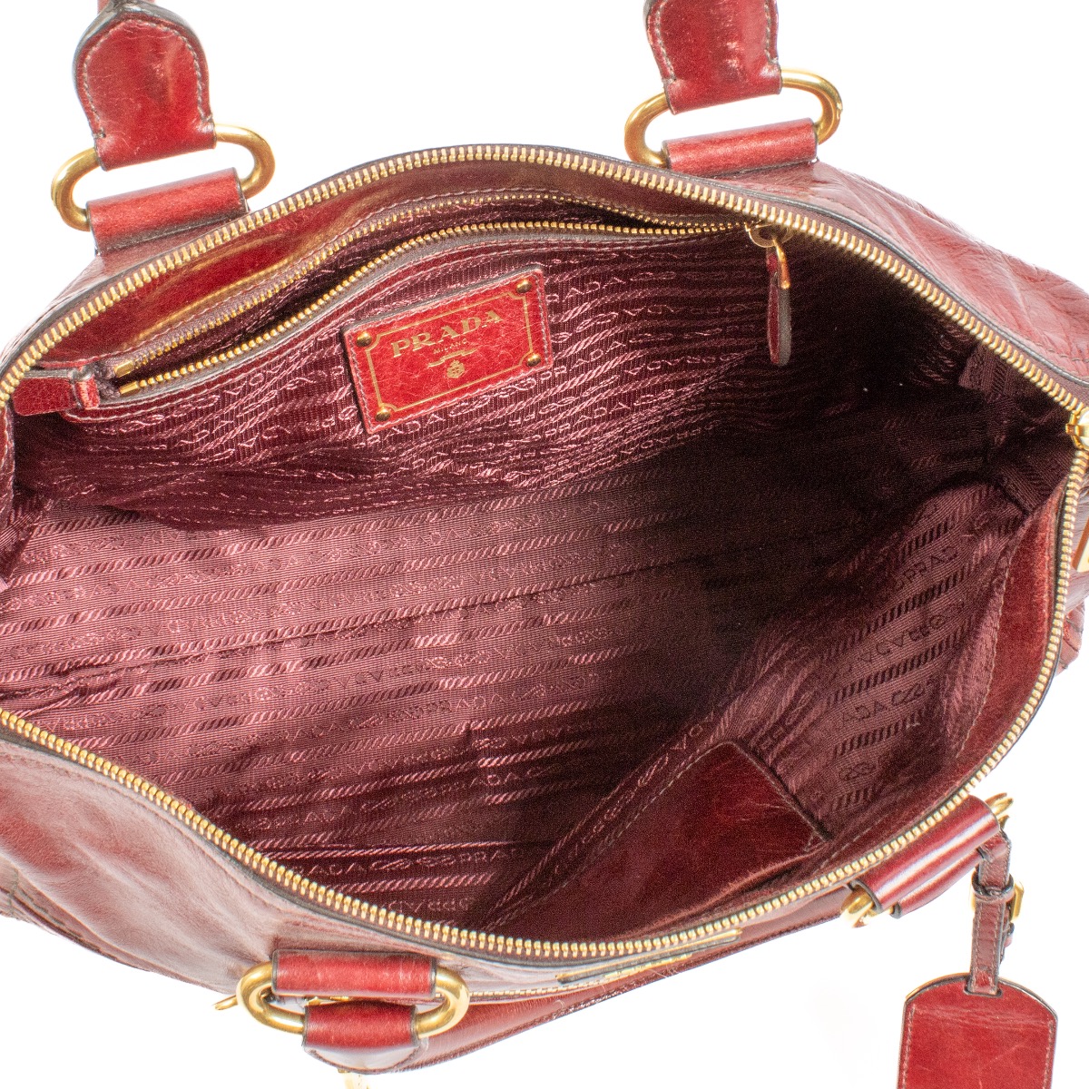 ハンドバッグ PRADA BURGUNDY LEATHER HANDBAG Prada Burgundy Leather Top Handle Bag ○ Labellov ○ Buy and