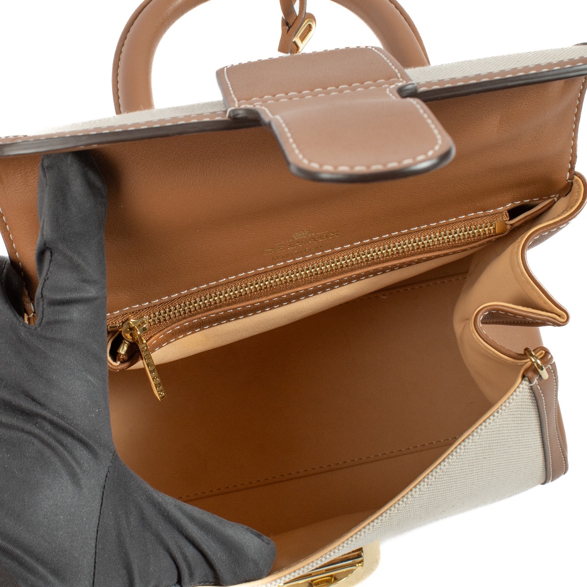 Delvaux Natural/Tan Canvas/Calfskin Brillant PM ○ Labellov