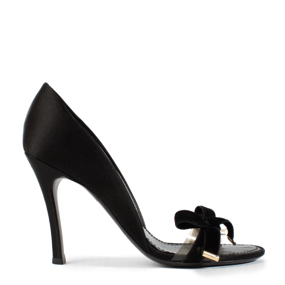 Louis Vuitton Black Satin/PVC Bow D' Orsay Pumps - Size 36