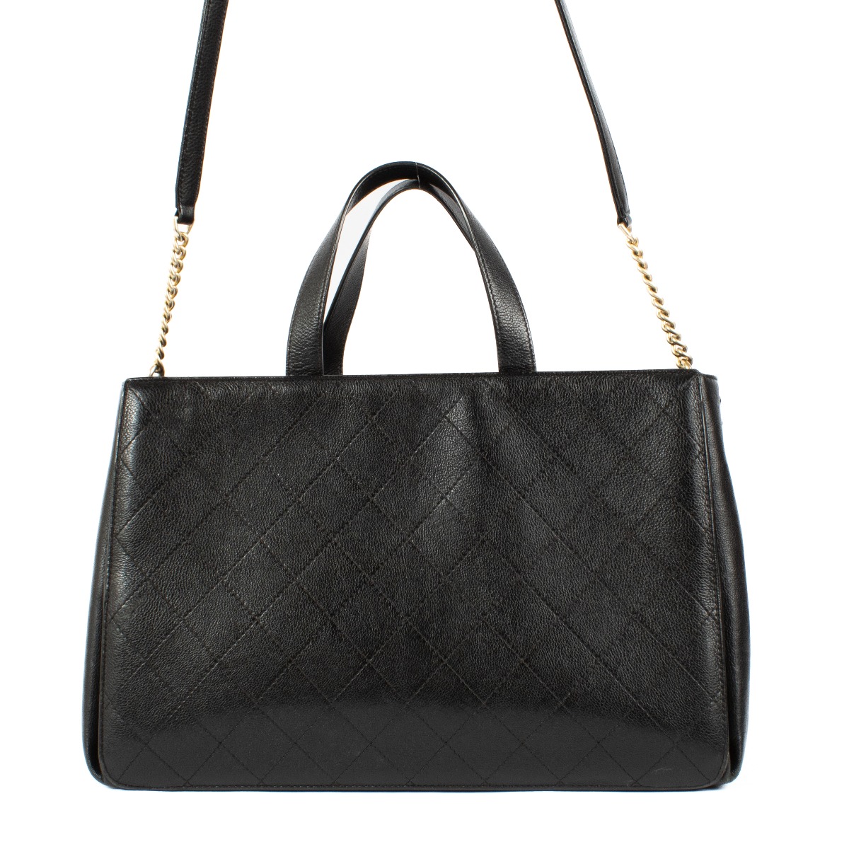 Chanel Black Quilted Caviar Leather Straight Line Tote