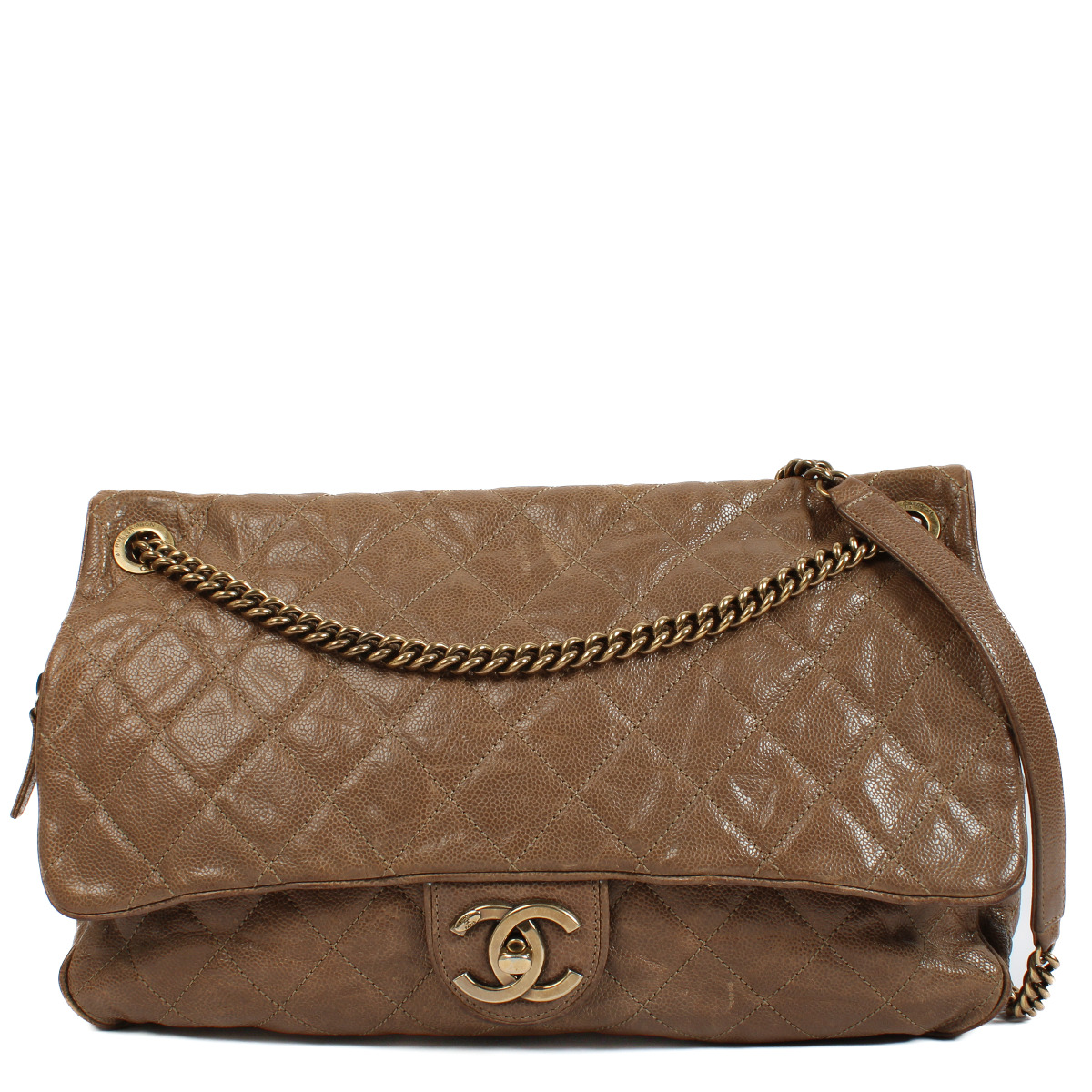 Chanel Brown Crumpled Caviar Leather Large Shiva Flap Bag