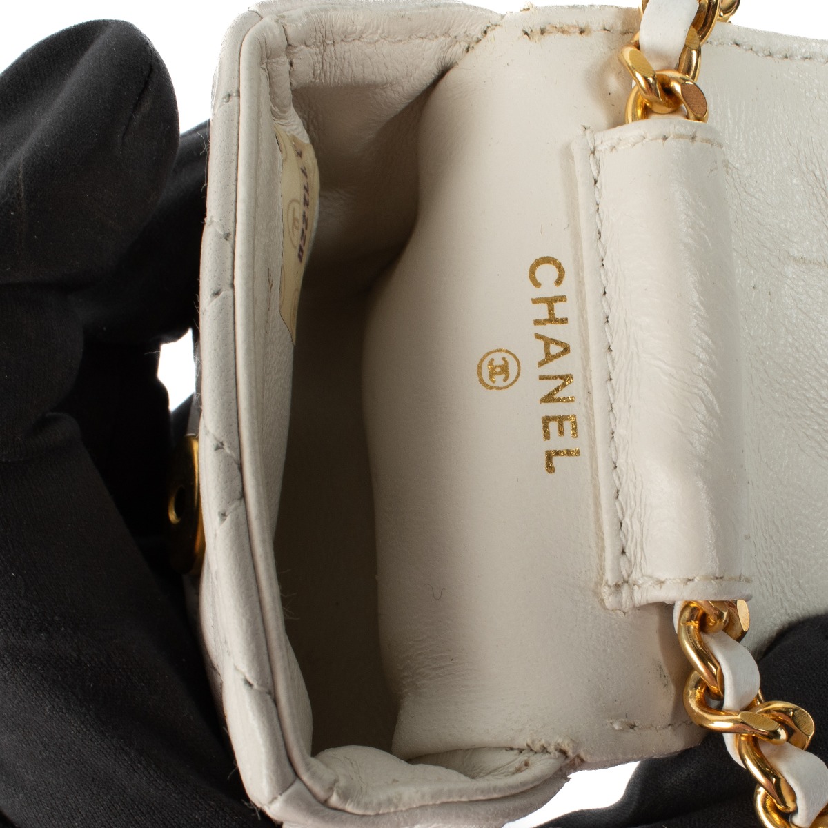 Chanel Vintage White Micro Classic Clutch with Chain Chanel Vintage White Micro Classic Clutch with Chain