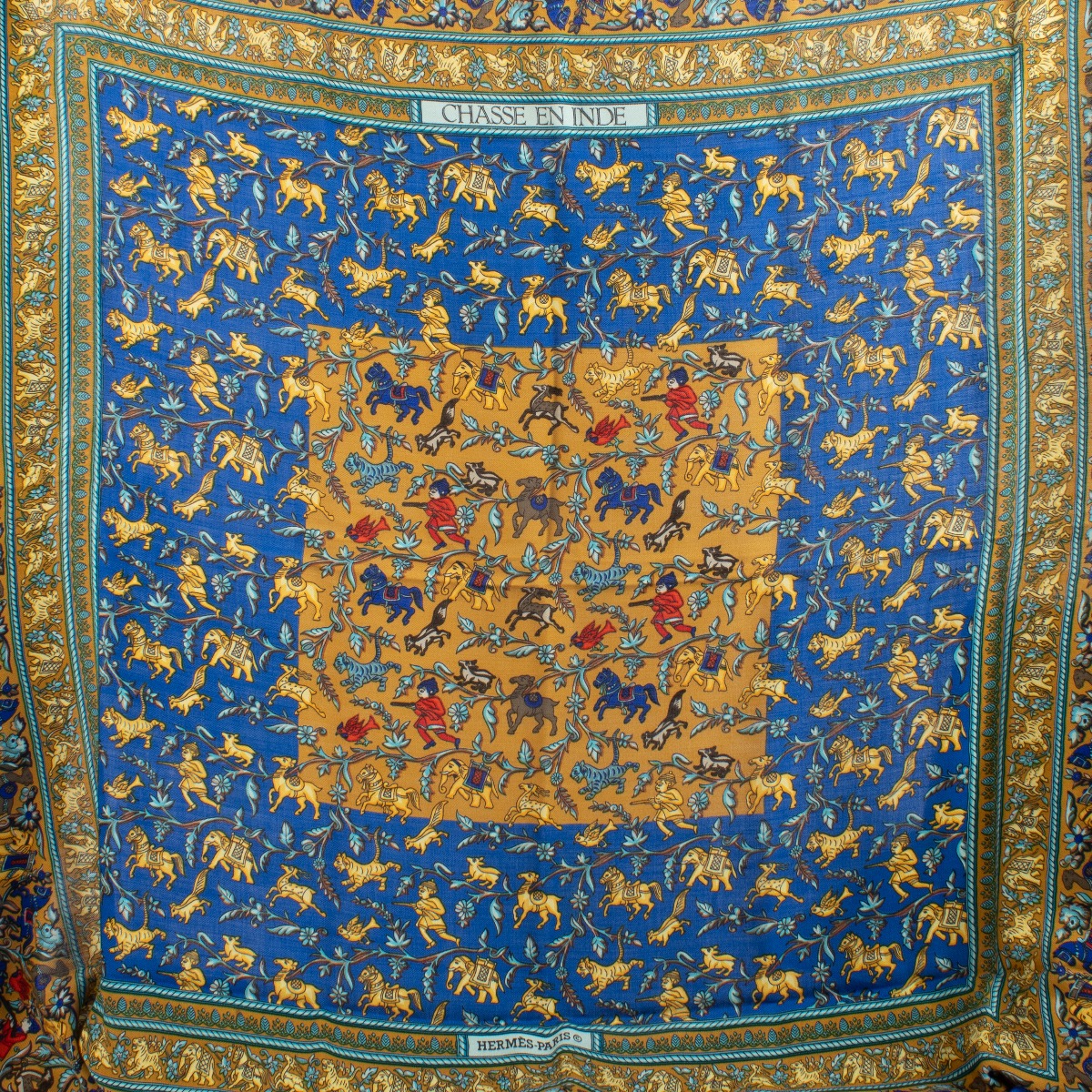 Hermès Multicolor Cashmere and Silk “Chasse en Inde” 140
