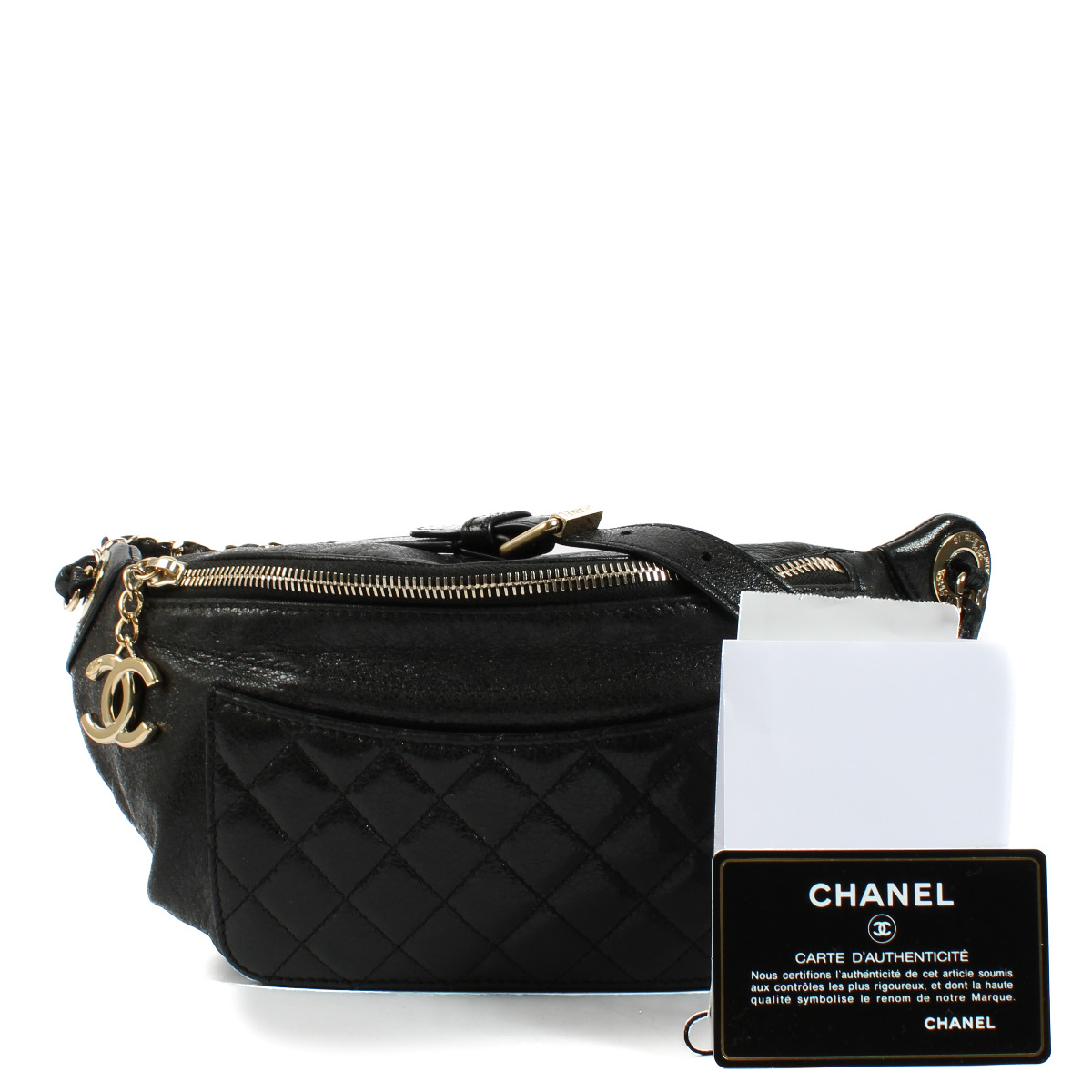 Chanel Black Crumpled Glazed Lambskin Belt Bag ○ Labellov