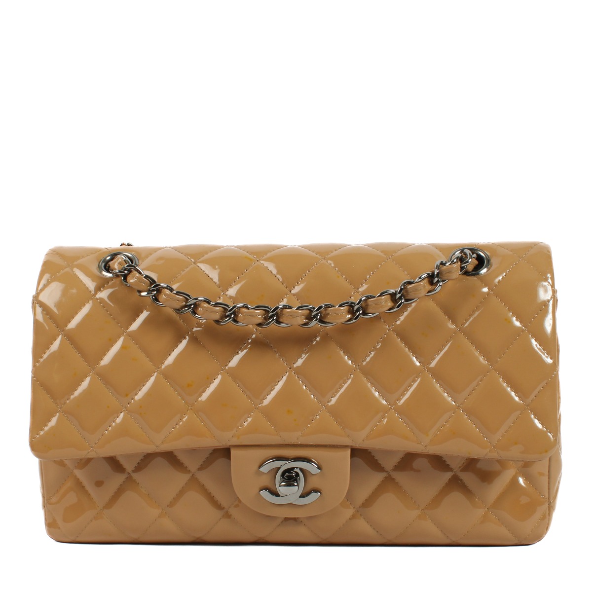 注目 Chanel Beige Bag 11.12 Classic Medium Leather Patent 小物