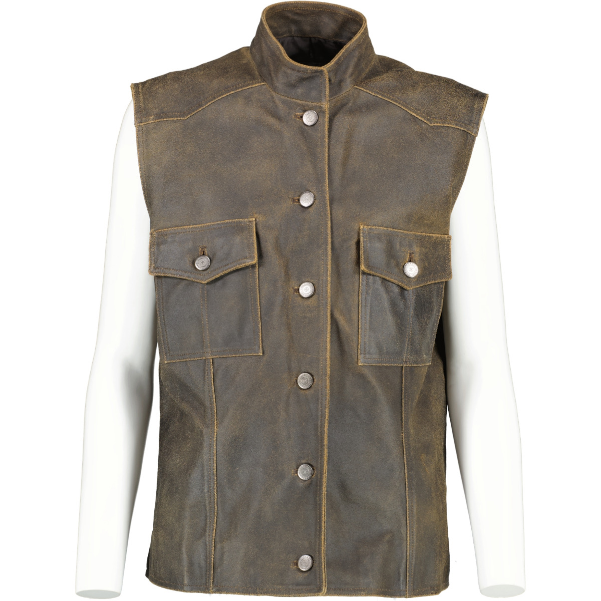 Chanel Vintage Brown Distressed Leather Sleeveless Vest Jacket