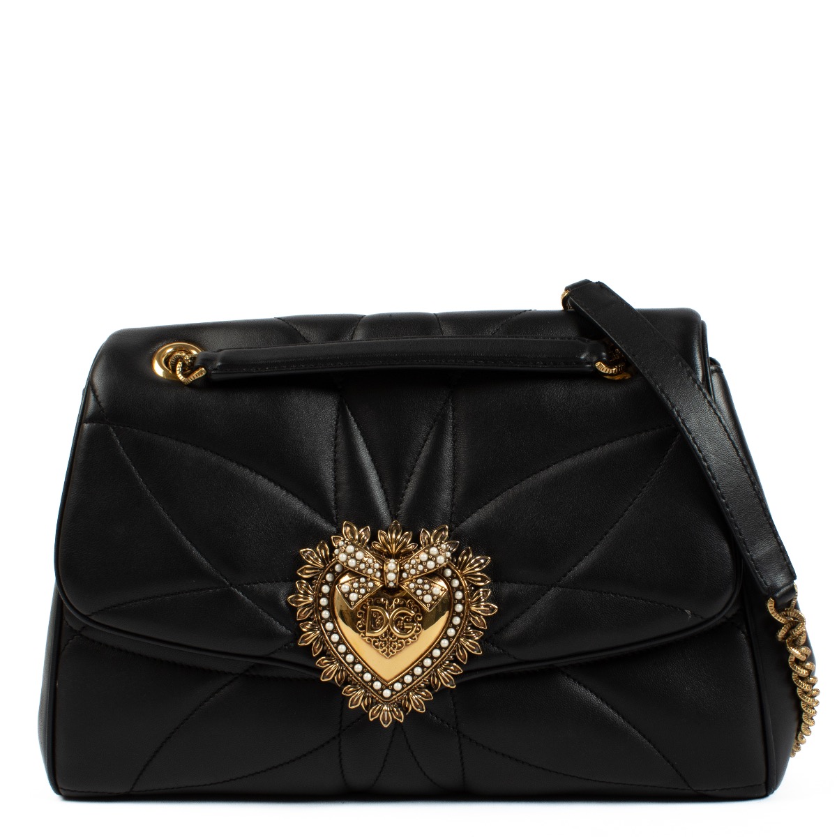 【関税&送料込】Dolce & Gabbana Black Leather Devotion 75 Pu Large Devotion bag in quilted nappa leather in Black for