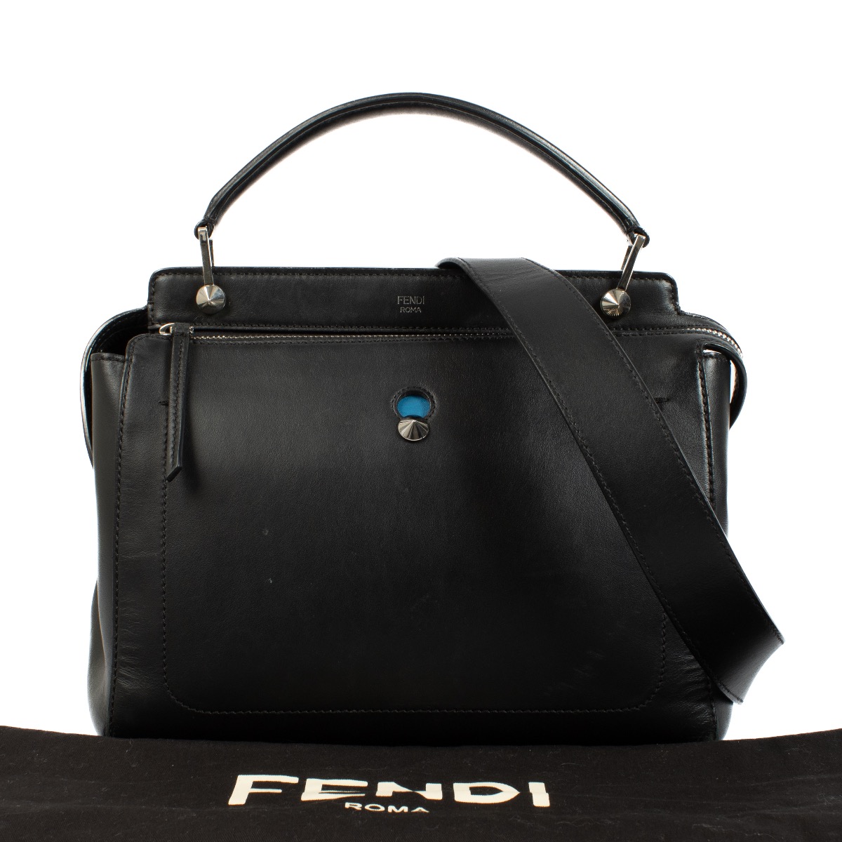 FENDI Logo Monster BAG BUGS Shoulder Bag Leather Black GHW