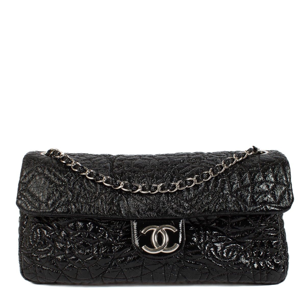 Chanel Black Patent Graphic Edge Single Flap Bag ○ Labellov