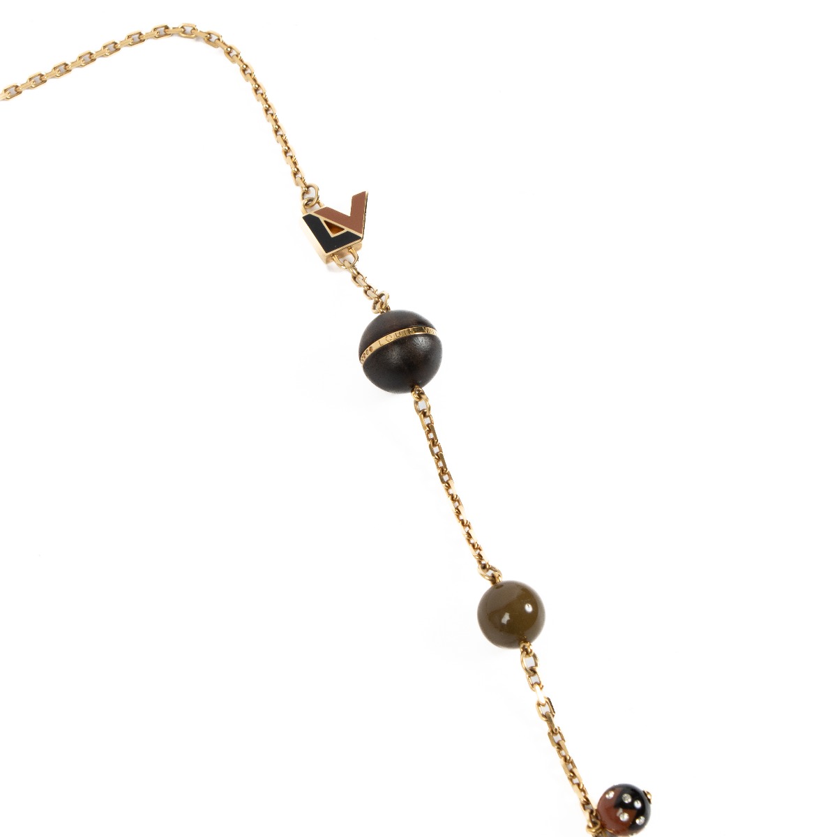 Louis Vuitton Gold Crystal Wood Ball Long Necklace