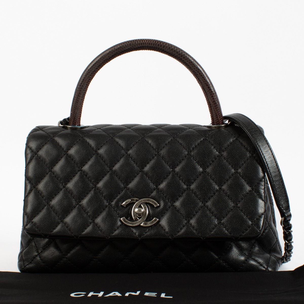Chanel Black Caviar/Lizard Large Coco Handle Bag ○ Labellov