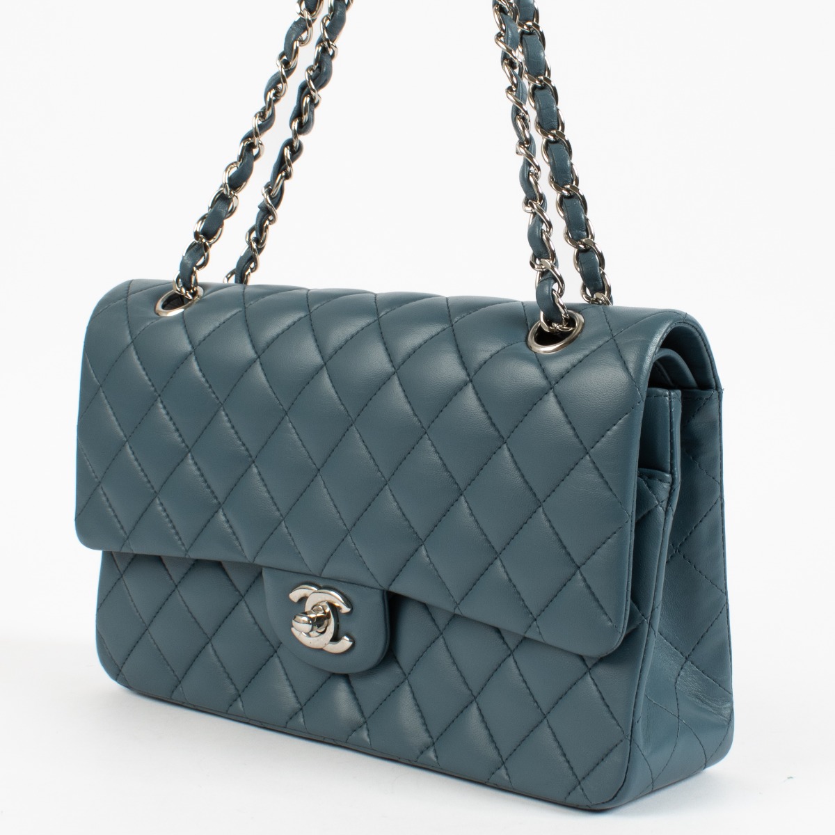 【ヴィンテージ】Rank:S☆Chanel llic Blue Series18 Medium Chanel 22 small handbag, Shiny calfskin & gold-tone metal
