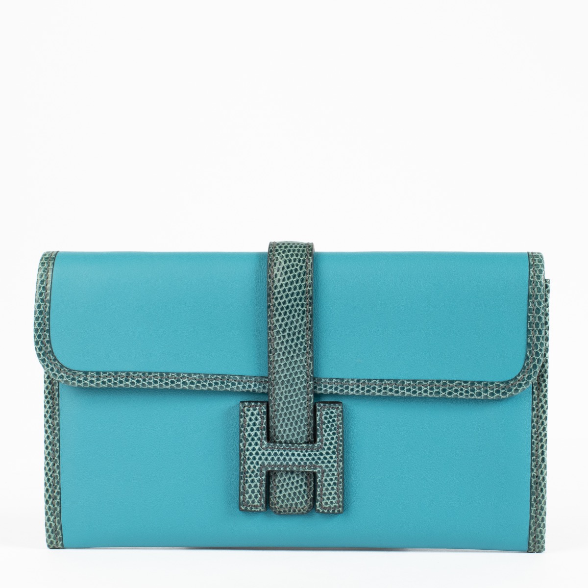 Hermès Jige Duo Wallet Bleu Paon Swift/Lizard ○ Labellov ○ Buy