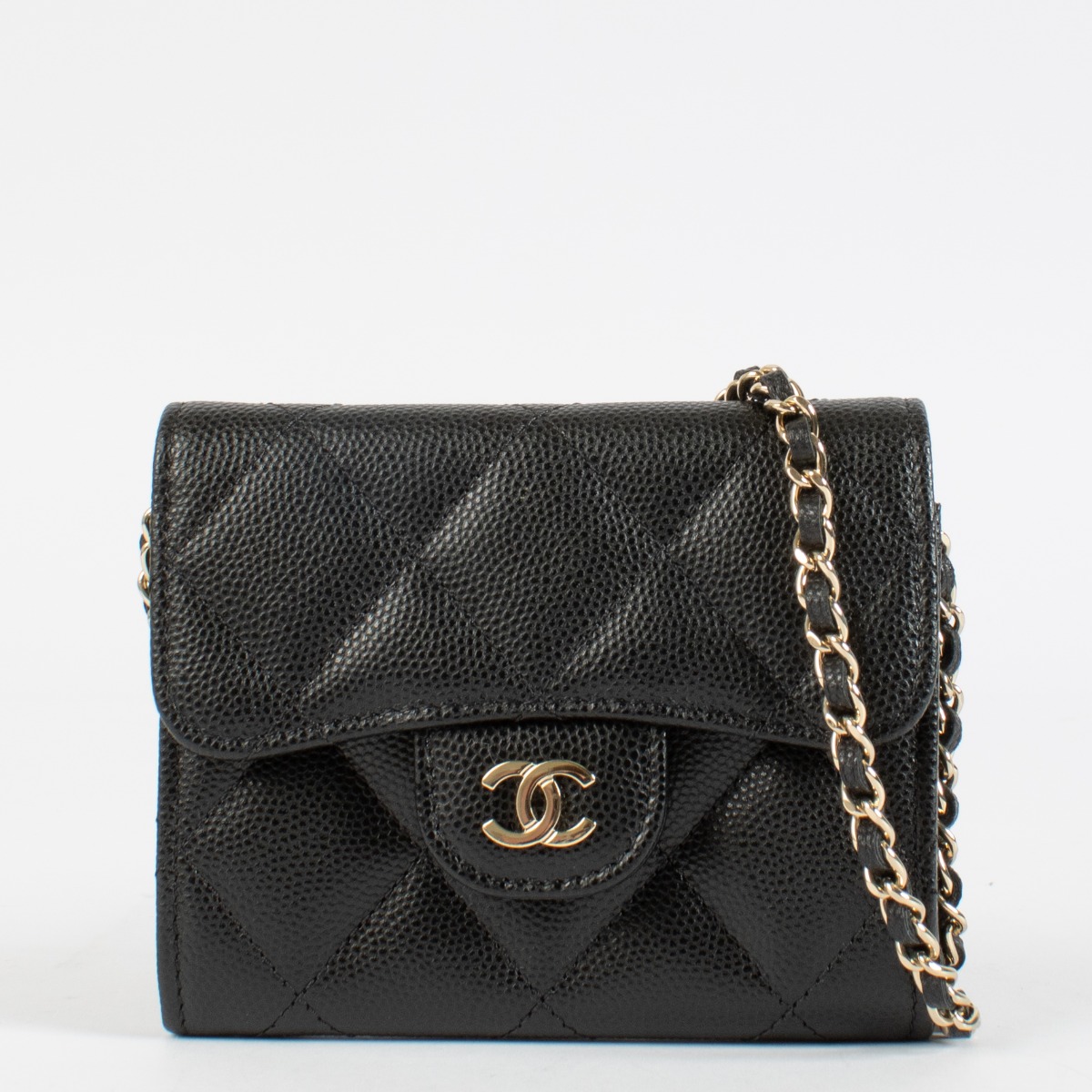 Chanel Black Caviar Classic Card Holder With Chain ○ Labellov