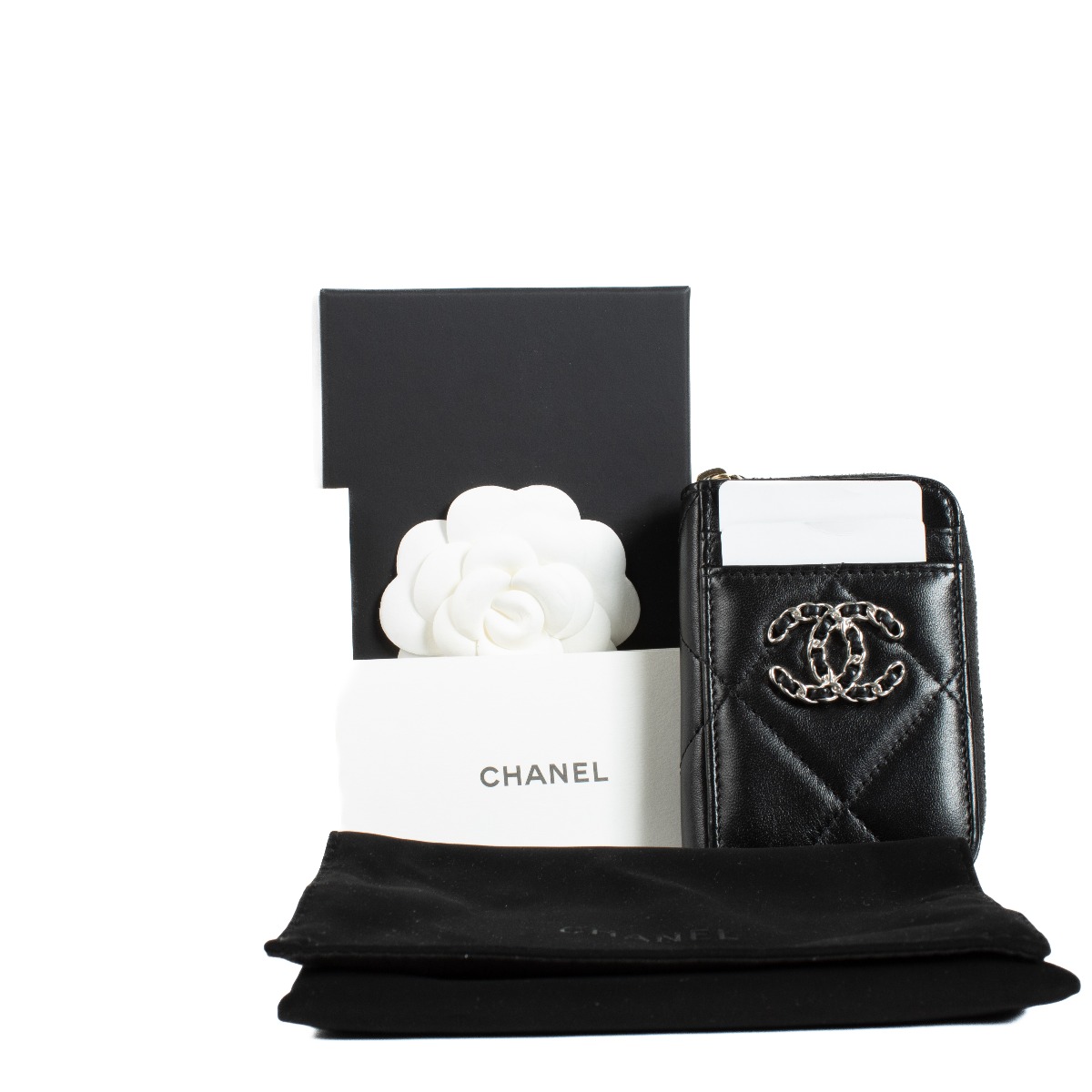 Chanel Black Lambskin Chanel 19 Zipped Card Holder Wallet