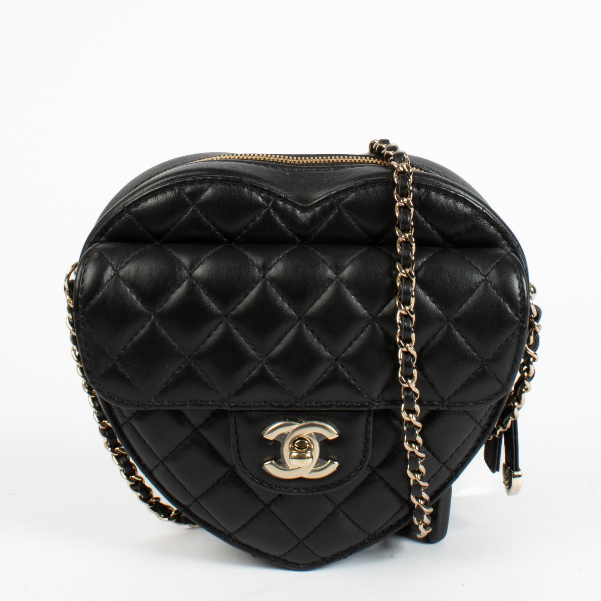 Chanel 22S CC In Love Black Lambskin Large Heart Bag ○ Labellov