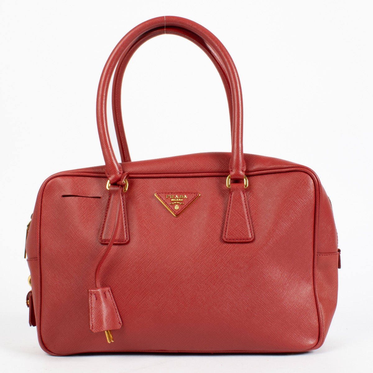 Prada Red Saffiano Lux Bowling Bag ○ Labellov ○ Buy and Sell