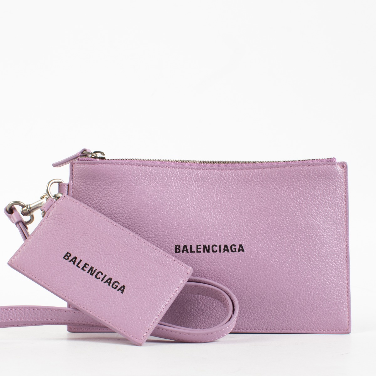 BALENCIAGA 花柄 ケース 紫 Balenciaga Lavender Leather Cash Zipped Pouch with Card Holder
