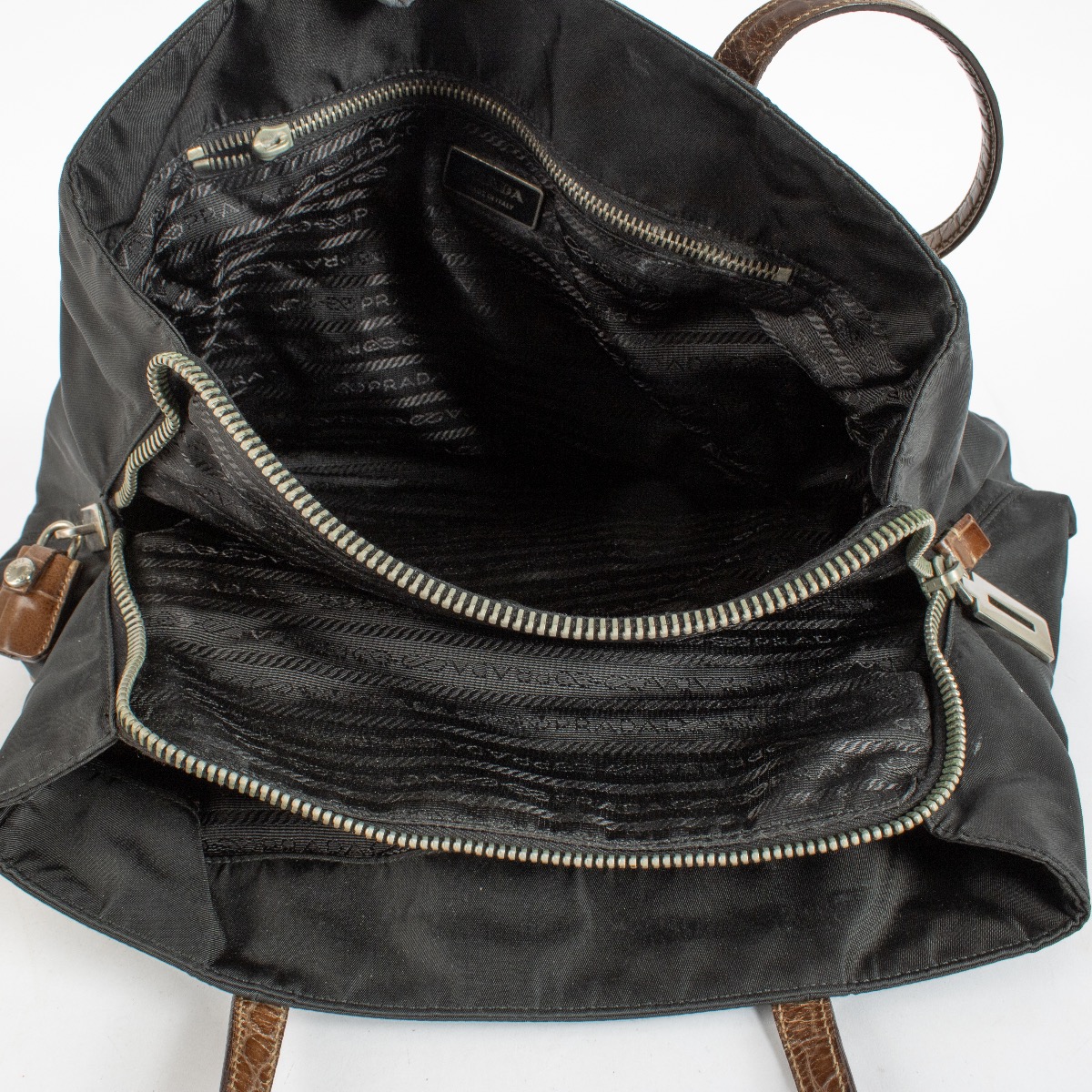 Prada Black Nylon/Crocodile Embossed Tote Bag ○ Labellov ○ Buy