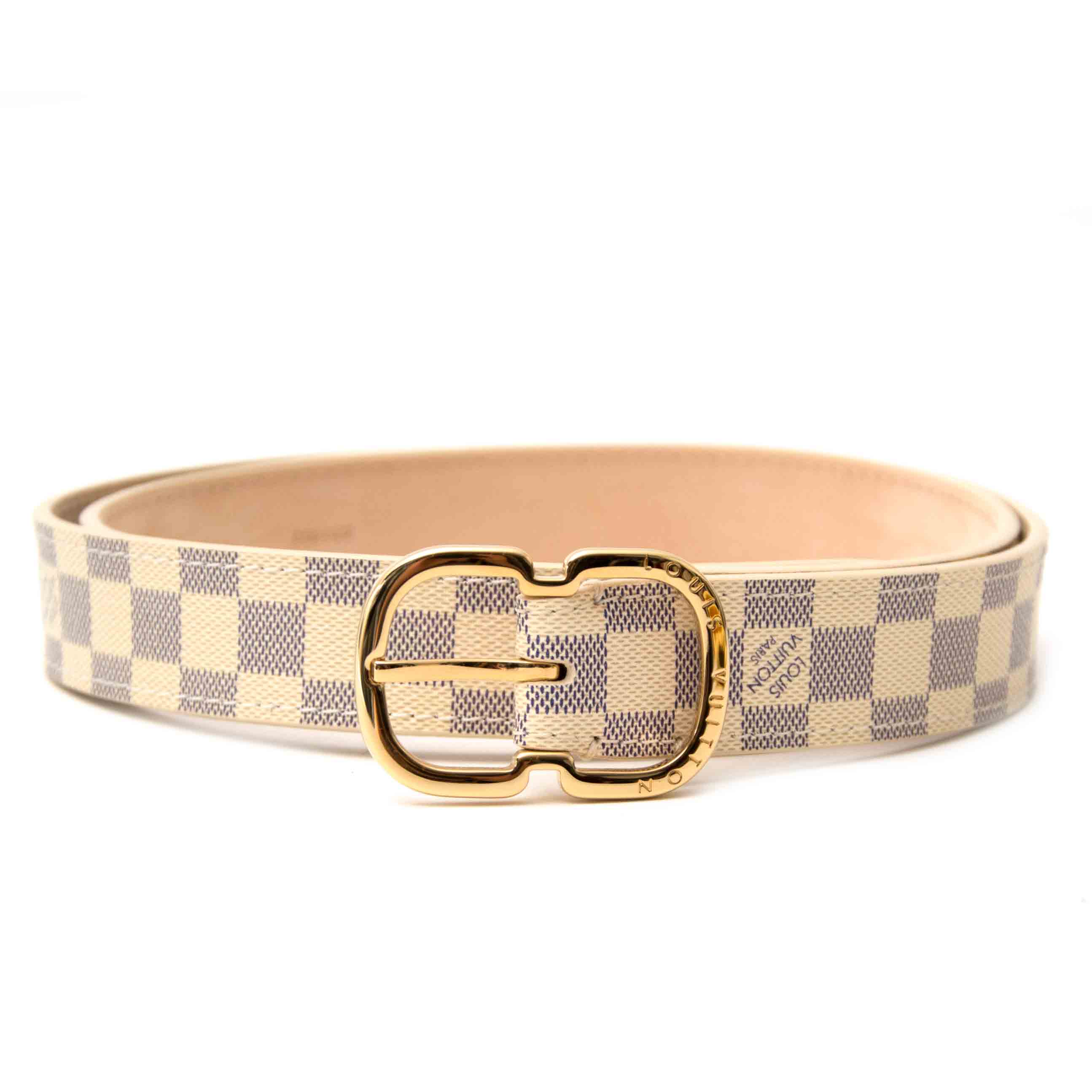 Louis Vuitton Mini Damier Belt Damier Azur Canvas Belt ○ Labellov